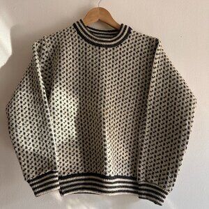 Vintage 80's LLBean Norweigan Birdseye Wool Ski Sweater - Made in Norway - Sz S